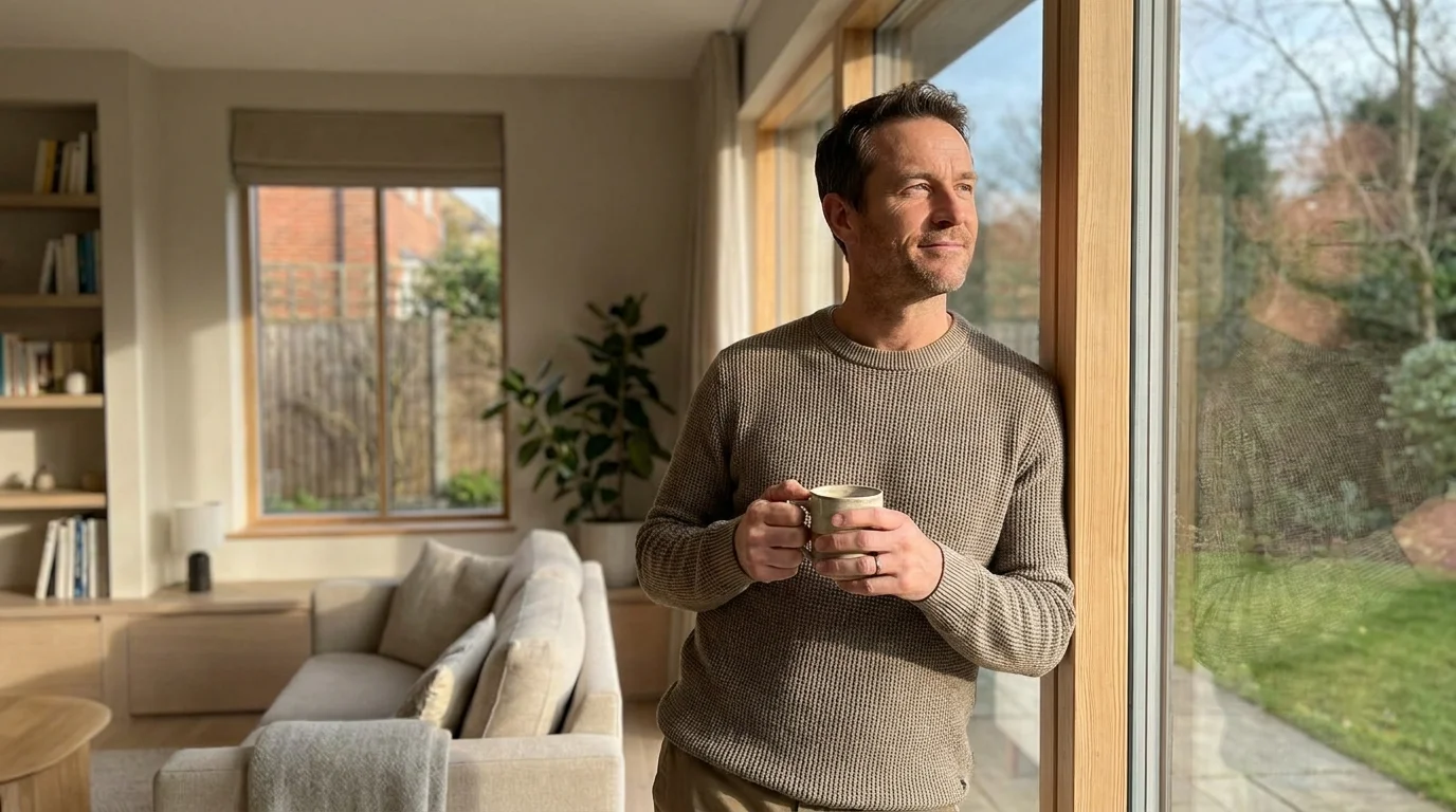 Man researching wellness product information before making a purchase decision